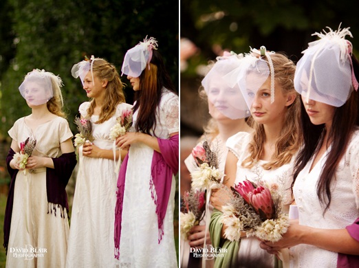 bridesmaids with birdcage veil