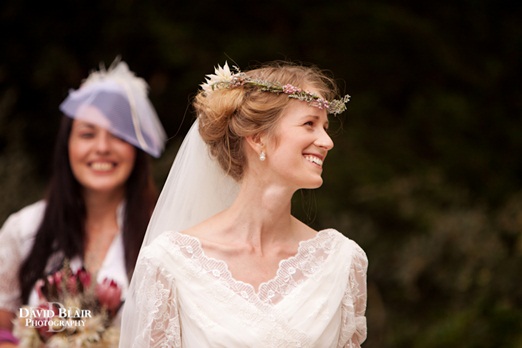 French country bride with flower garland