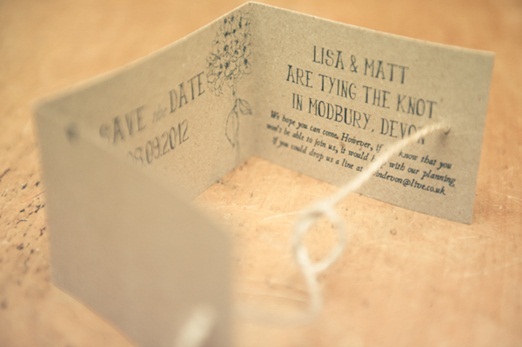 twine and brown card save the dates