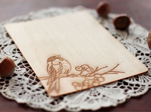 real wood bird wedding invitations