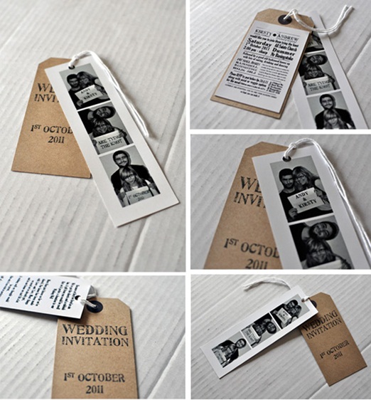 photobooth and luggage tag wedding invitation
