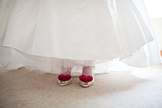 Red heart wedding shoes