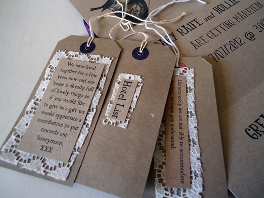 Lace and brown card wedding luggage tags