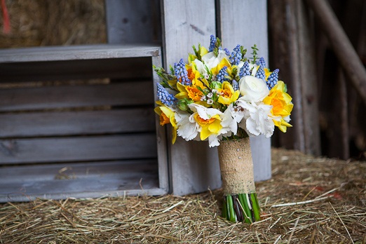 Spring bridal bouquet with daffodils