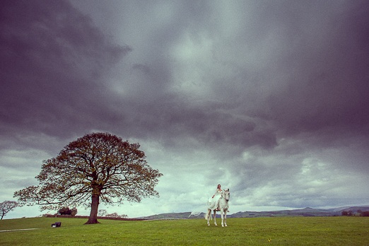 Bridal photoshoot with white horse
