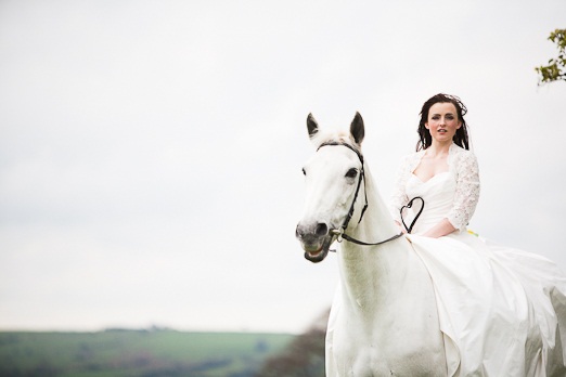 Bride on a horse at Heaton House Farm