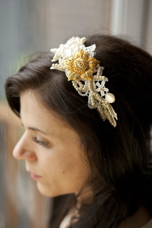 The Golden Touch lace hand-sewn vintage tiara