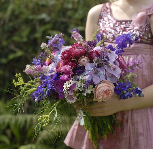 Purple and pink seasonal Cornish wedding bouquet