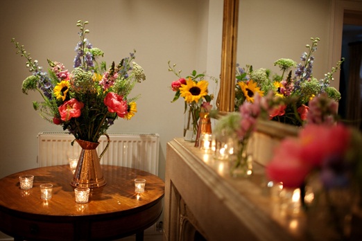 Colourful country wedding flowers