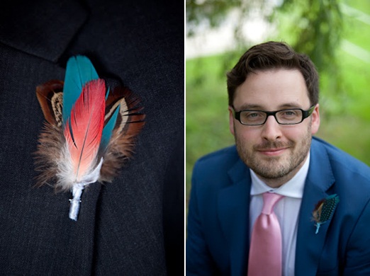 Groom with feather buttonhole