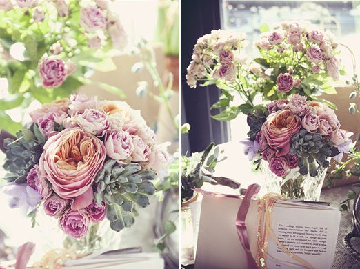 Rose and succulent floral arrangement