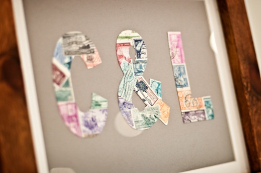 Initials made from postage stamps