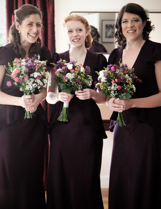 Dark plum coloured bridesmaids dresses