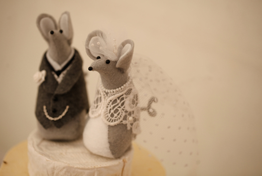 Bride and groom mice wedding cake topper
