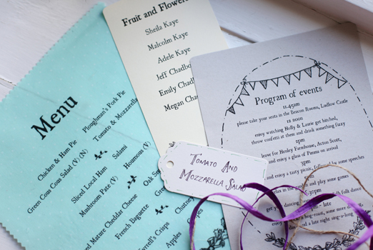 Handmade wedding stationery and paper details