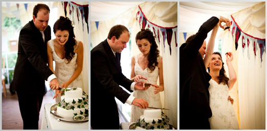 Bride and groom cutting the cake