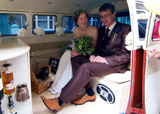 VW campervan wedding transport