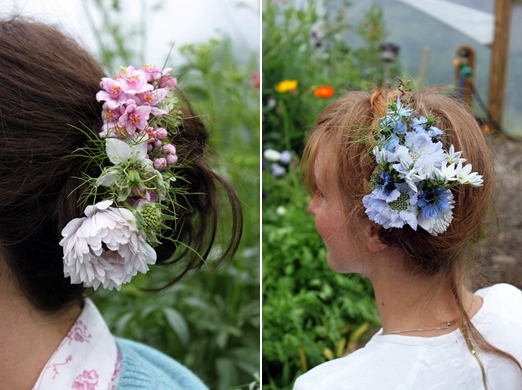 Natural seasonal wedding hair flowers from The Garden Gate Flower Company