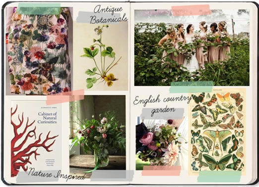 Moodboard for English country garden bridesmaid dresses