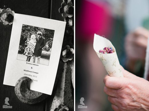 Order of service and confetti cones – photography http://www.photography.hannahbeatrice.co.uk/