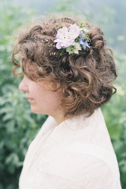 Seasonal wedding hair flower clip with scabious and grasses