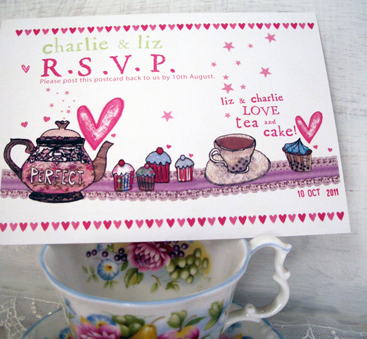 Afternoon tea inspired illustrated wedding stationery