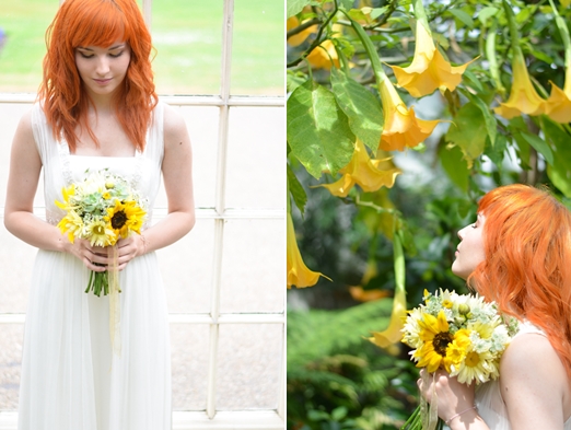 Pretty yellow bridal bouquet with sunflowers