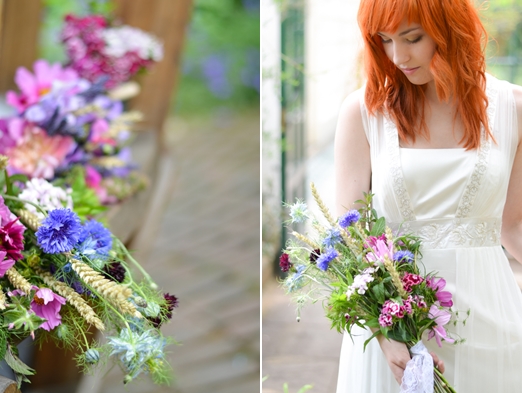 Meadow inspired bouquet with wheat and cornflowers