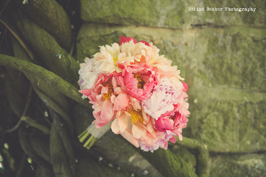 Romantic bridal bouquet of coral peonies