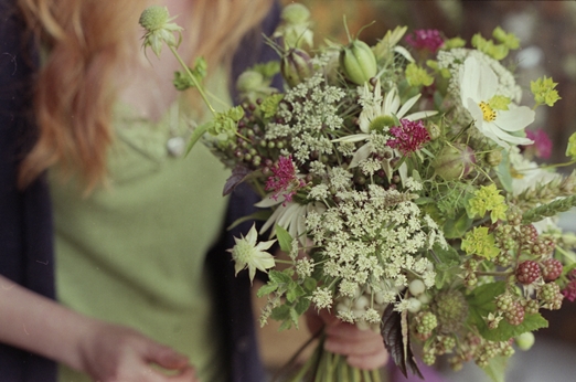 Summer bouquet with cosmos and nigella seed heads