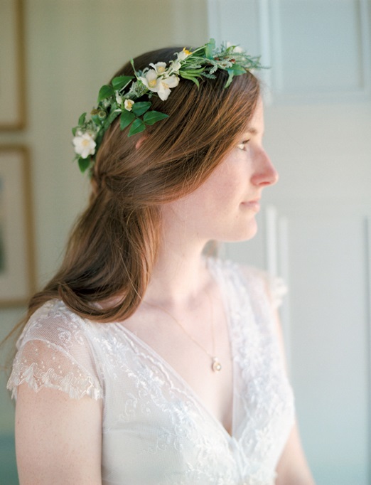 Romantic seasonal wedding flower crown - Taylor & Porter Photographs