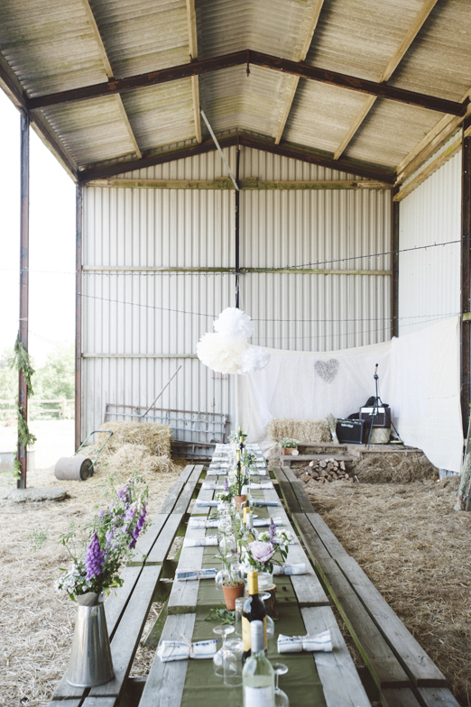 Rustic barn wedding tables – photography http://www.petecranston.com/ 