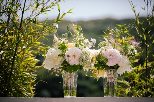 July seasonal bridesmaid bouquets with white dahlias by htp://www.thebluecarrot.co.uk/ – photography http://www.rebeccaroundhill.co.uk/ 