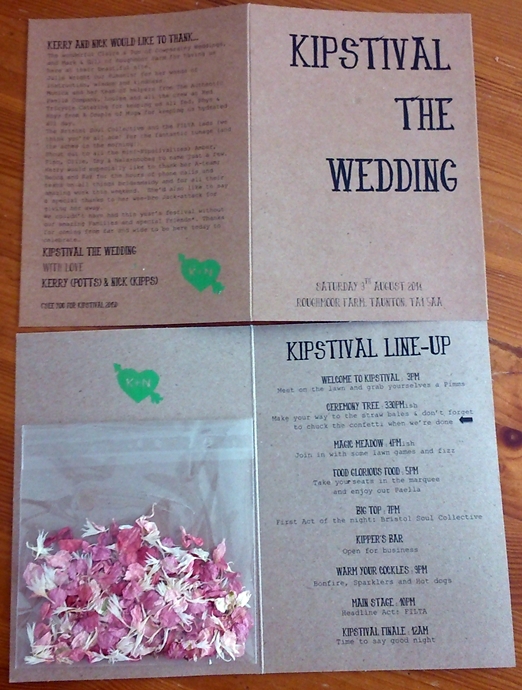 TNWC Real Brides: Kerry’s sharing details of her brown card wedding festival programmes and hessian crafting