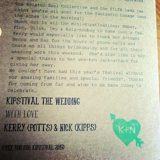 TNWC Real Brides: Kerry’s sharing details of her brown card wedding festival programmes and hessian crafting