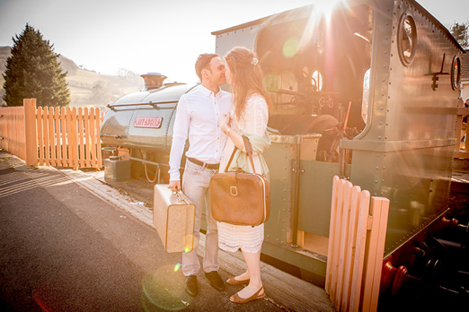 Vintage steam train engagement photoshoot - photography http://www.frecklephotography.co.uk/