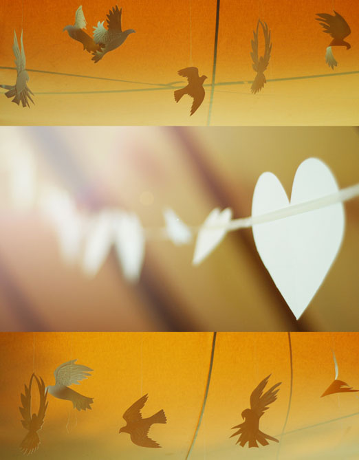 Wedding heart and bird paper bunting – photography http://katmervynphotography.com 