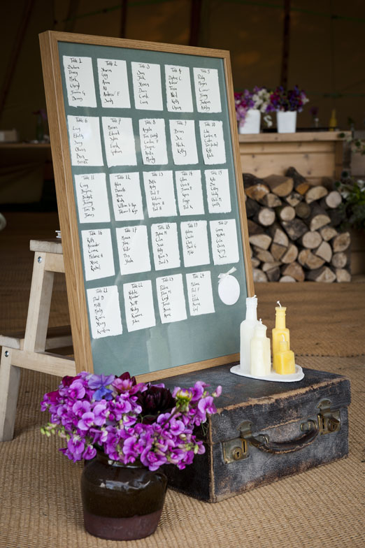 Wedding table plan and vintage bottle wax candles – photography http://katmervynphotography.com 