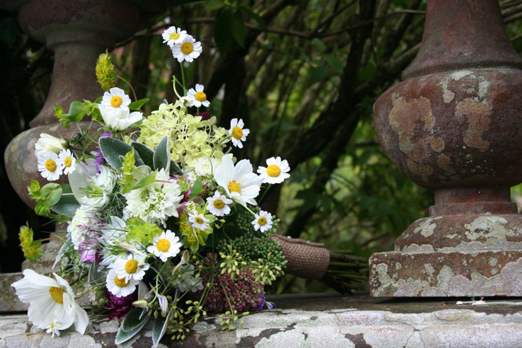 Autumn wedding bouquet of Feverfew, cosmos and lamb's ear by Mayfield Flowers // The Natural Wedding Company