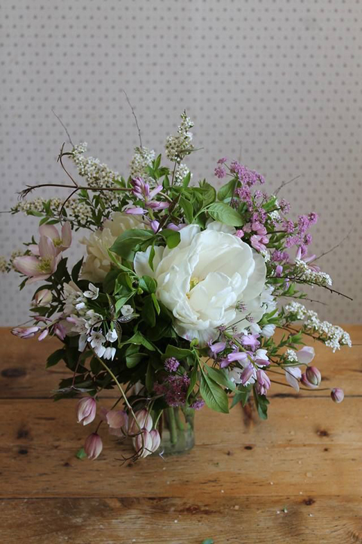 Clematis, verbena and peonies for a spring wedding bouquet // Blue Poppy Florist