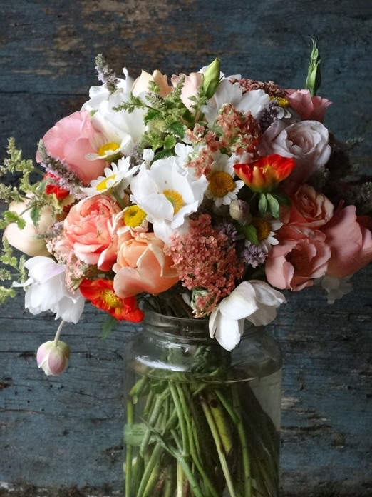 Summer wedding bouquet of Roses, dahlias and herbs by Catkin Flowers // The Natural Wedding Company