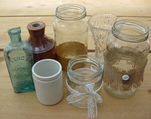 Collection of vintage vases and jam jars // The Natural Wedding Company