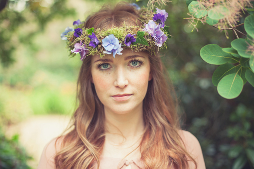 Moss, ivy and purple hydrangea flower crown // Flowers by Catkin // The Natural Wedding Company