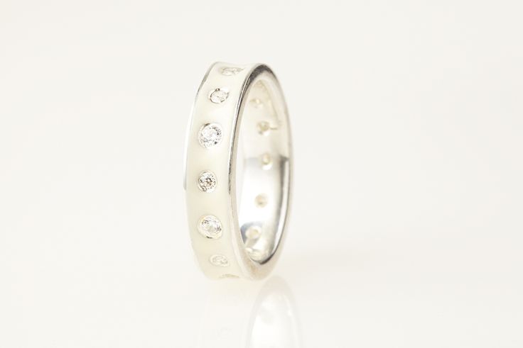 Ethical white enamel and Cubic Zirconia wedding ring from April Doubleday // The Natural Wedding Company