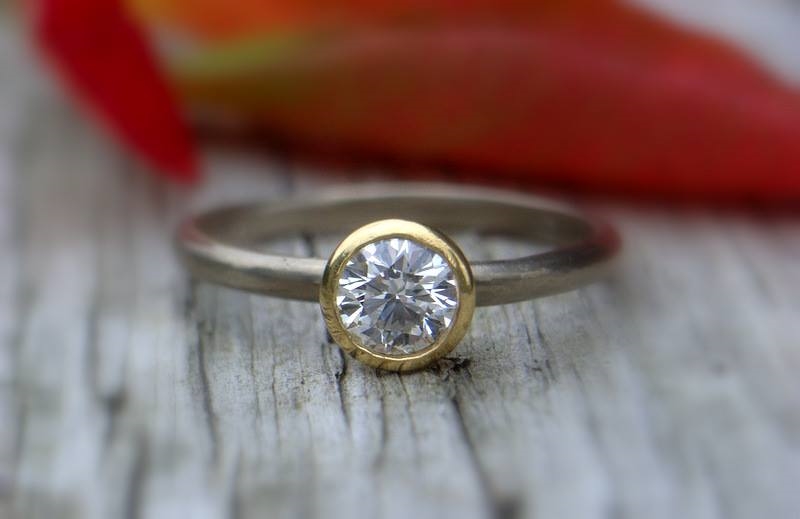 Ethical low set bezel diamond engagement ring from Glasswing Jewellery // The Natural Wedding Company