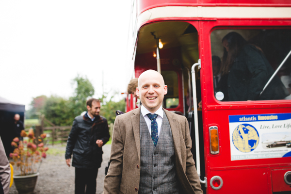 A red double-decker bus for an autumn barn wedding on a Kent Farm // Livvy Hukins Photography // The Natural Wedding Company