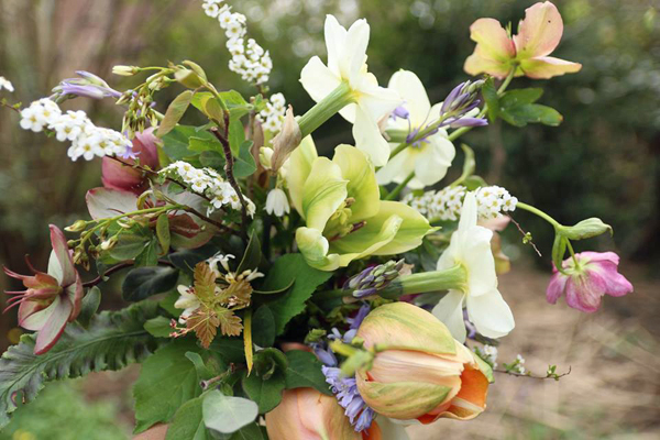 Spring bouquet with tulips, blossom and daffodils // Lock Cottage Flowers // The Natural Wedding Company