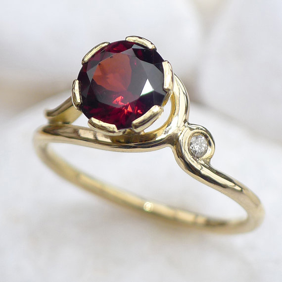 Ornate deep red garnet and diamond ethical engagement ring // Lilia Nash Jewellery // The Natural Wedding Company