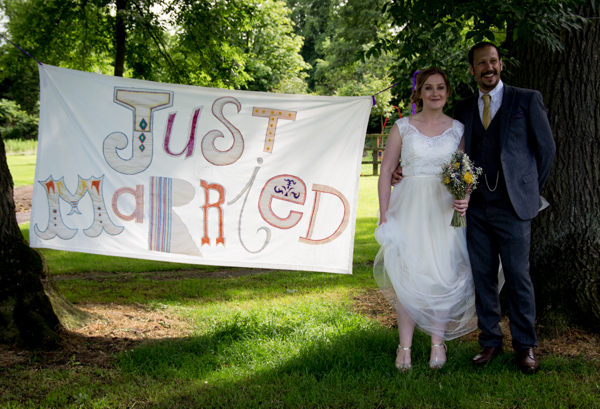 Homemade Just Married banner // Little Caravan Photography // The Natural Wedding Company