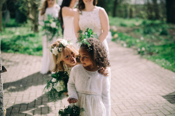 Flowergirl in white with flower crown // Enchanted Brides Photography // The Natural Wedding Company